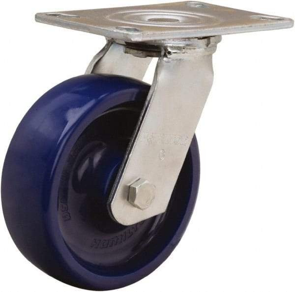 Hamilton - 6" Diam x 2" Wide x 7-1/2" OAH Top Plate Mount Swivel Caster - Polyurethane, 900 Lb Capacity, Sealed Precision Ball Bearing, 4-1/2 x 6-1/4" Plate - Benchmark Tooling