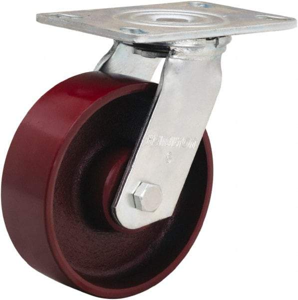 Hamilton - 6" Diam x 2" Wide x 7-1/2" OAH Top Plate Mount Swivel Caster - Cast Iron, 1,250 Lb Capacity, Sealed Precision Ball Bearing, 4-1/2 x 6-1/4" Plate - Benchmark Tooling