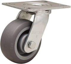 Hamilton - 5" Diam x 2" Wide x 6-1/2" OAH Top Plate Mount Swivel Caster - Rubber Mold on Polyolefin, 350 Lb Capacity, Straight Roller Bearing, 4-1/2 x 6-1/4" Plate - Benchmark Tooling