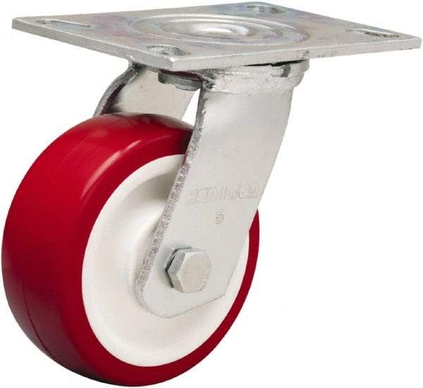 Hamilton - 5" Diam x 2" Wide x 6-1/2" OAH Top Plate Mount Swivel Caster - Polyurethane Mold on Polypropylene, 900 Lb Capacity, Straight Roller Bearing, 4-1/2 x 6-1/4" Plate - Benchmark Tooling