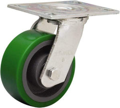 Hamilton - 5" Diam x 2" Wide x 6-1/2" OAH Top Plate Mount Swivel Caster - Polyurethane Mold onto Cast Iron Center, 900 Lb Capacity, Sealed Precision Ball Bearing, 4-1/2 x 6-1/4" Plate - Benchmark Tooling