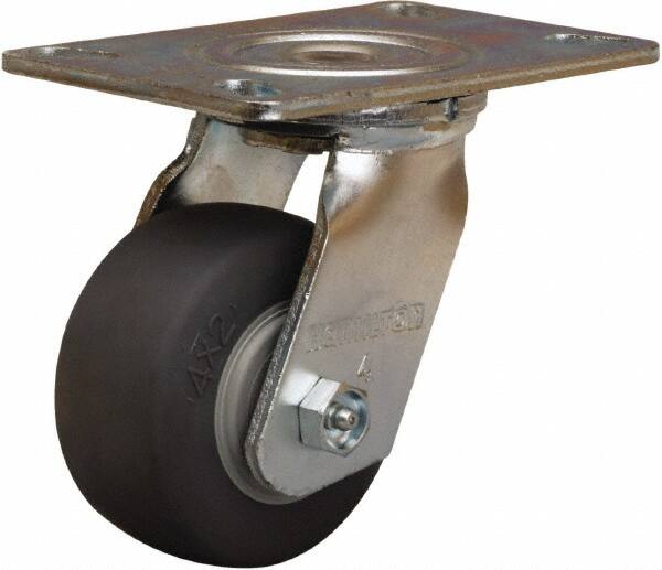 Hamilton - 4" Diam x 2" Wide x 5-5/8" OAH Top Plate Mount Swivel Caster - Rubber Mold on Polyolefin, 300 Lb Capacity, Straight Roller Bearing, 4-1/2 x 6-1/4" Plate - Benchmark Tooling