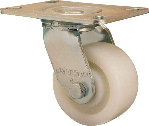 Hamilton - 4" Diam x 2" Wide x 5-5/8" OAH Top Plate Mount Swivel Caster - Nylon, 800 Lb Capacity, Sealed Precision Ball Bearing, 4-1/2 x 6-1/4" Plate - Benchmark Tooling