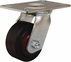 Hamilton - 4" Diam x 2" Wide x 5-5/8" OAH Top Plate Mount Swivel Caster - Rubber Mold on Cast Iron, 300 Lb Capacity, Straight Roller Bearing, 4-1/2 x 6-1/4" Plate - Benchmark Tooling