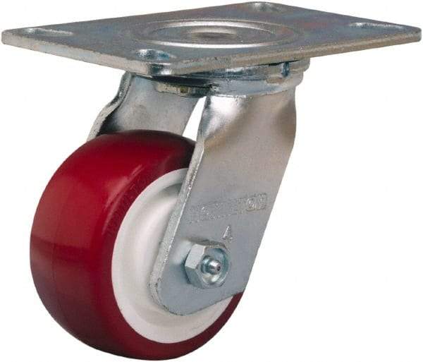 Hamilton - 4" Diam x 2" Wide x 5-5/8" OAH Top Plate Mount Swivel Caster - Polyurethane Mold on Polypropylene, 750 Lb Capacity, Straight Roller Bearing, 4-1/2 x 6-1/4" Plate - Benchmark Tooling