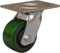 Hamilton - 4" Diam x 2" Wide x 5-5/8" OAH Top Plate Mount Swivel Caster - Polyurethane Mold onto Cast Iron Center, 750 Lb Capacity, Sealed Precision Ball Bearing, 4-1/2 x 6-1/4" Plate - Benchmark Tooling