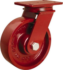 Hamilton - 8" Diam x 2-1/2" Wide x 10-1/8" OAH Top Plate Mount Swivel Caster - Cast Iron, 1,800 Lb Capacity, Straight Roller Bearing, 4-1/2 x 6-1/2" Plate - Benchmark Tooling