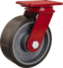 Hamilton - 8" Diam x 3" Wide x 10-1/4" OAH Top Plate Mount Swivel Caster - Polyurethane Mold onto Cast Iron Center, 2,200 Lb Capacity, Tapered Roller Bearing, 4-1/2 x 6-1/2" Plate - Benchmark Tooling