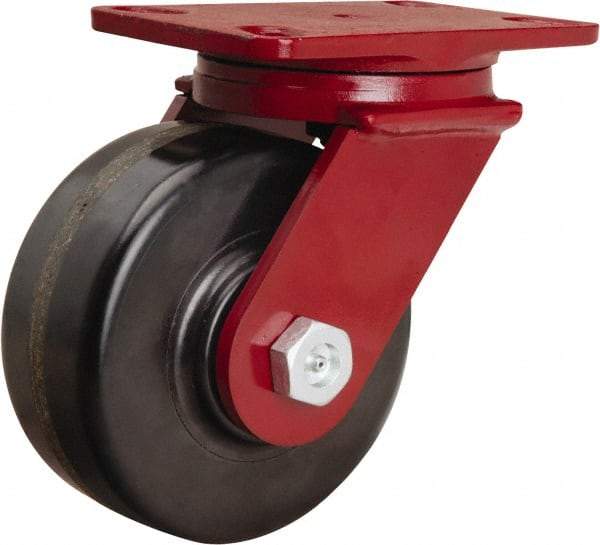 Hamilton - 6" Diam x 2-1/2" Wide x 7-1/2" OAH Top Plate Mount Swivel Caster - Phenolic, 1,800 Lb Capacity, Straight Roller Bearing, 4-1/2 x 6-1/2" Plate - Benchmark Tooling