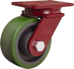 Hamilton - 6" Diam x 2-1/2" Wide x 7-1/2" OAH Top Plate Mount Swivel Caster - Polyurethane Mold onto Cast Iron Center, 1,600 Lb Capacity, Sealed Precision Ball Bearing, 4-1/2 x 6-1/2" Plate - Benchmark Tooling