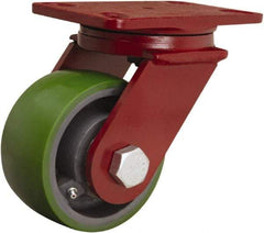 Hamilton - 5" Diam x 2-1/2" Wide x 7" OAH Top Plate Mount Swivel Caster - Polyurethane Mold onto Cast Iron Center, 1,300 Lb Capacity, Straight Roller Bearing, 4-1/2 x 6-1/2" Plate - Benchmark Tooling