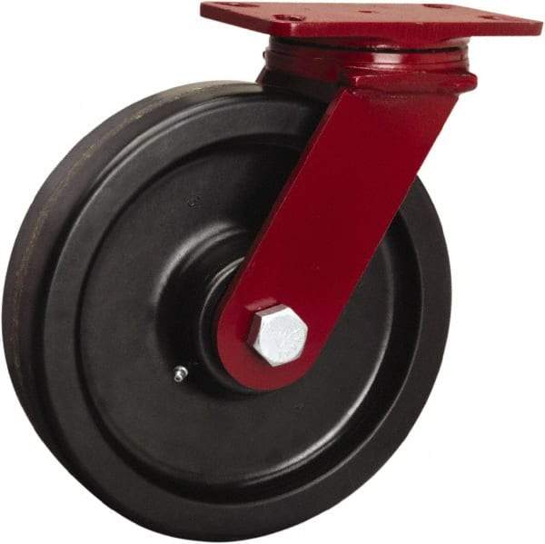 Hamilton - 10" Diam x 2-1/2" Wide x 11-1/2" OAH Top Plate Mount Swivel Caster - Phenolic, 2,200 Lb Capacity, Tapered Roller Bearing, 4-1/2 x 6-1/2" Plate - Benchmark Tooling