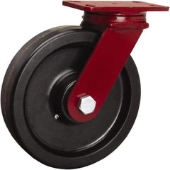 Hamilton - 10" Diam x 2-1/2" Wide x 11-1/2" OAH Top Plate Mount Swivel Caster - Phenolic, 2,200 Lb Capacity, Tapered Roller Bearing, 4-1/2 x 6-1/2" Plate - Benchmark Tooling