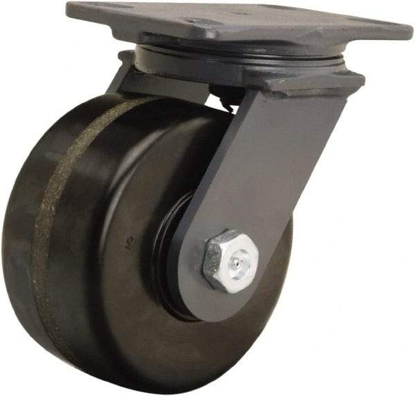 Hamilton - 6" Diam x 3" Wide x 7-3/4" OAH Top Plate Mount Swivel Caster - Phenolic, 2,000 Lb Capacity, Straight Roller Bearing, 4-1/2 x 6-1/2" Plate - Benchmark Tooling