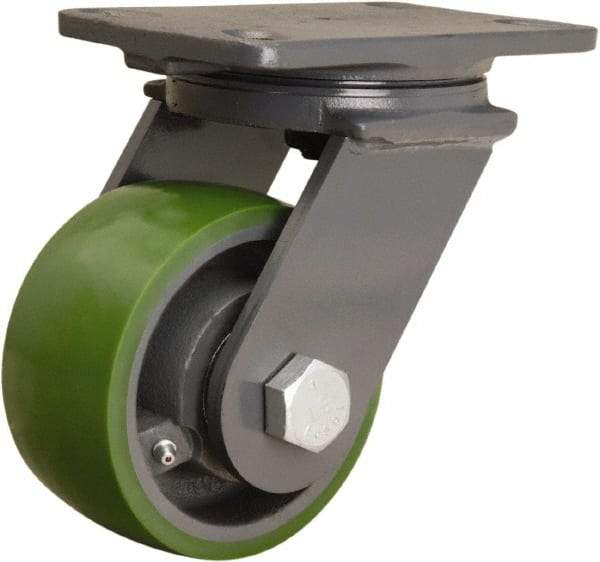 Hamilton - 5" Diam x 2-1/2" Wide x 7-1/4" OAH Top Plate Mount Swivel Caster - Polyurethane Mold onto Cast Iron Center, 1,300 Lb Capacity, Straight Roller Bearing, 4-1/2 x 6-1/2" Plate - Benchmark Tooling