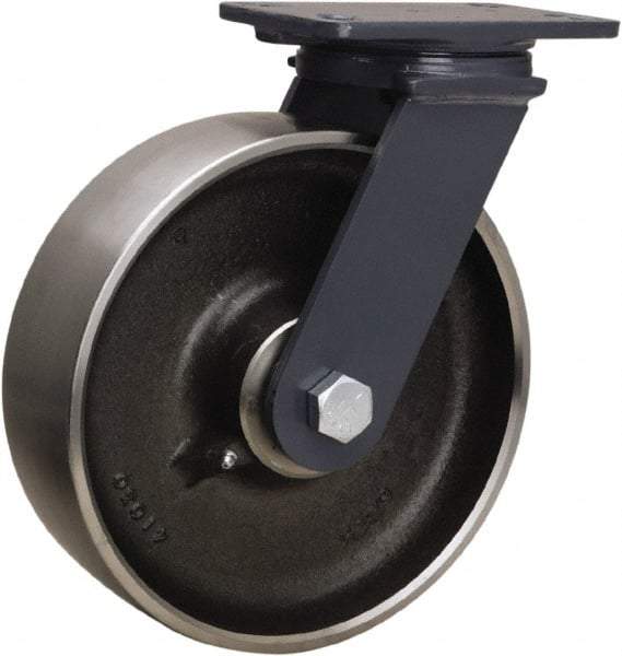 Hamilton - 10" Diam x 3" Wide x 12-1/16" OAH Top Plate Mount Swivel Caster - Forged Steel, 2,400 Lb Capacity, Sealed Precision Ball Bearing, 4-1/2 x 6-1/2" Plate - Benchmark Tooling