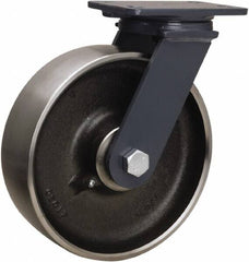 Hamilton - 10" Diam x 3" Wide x 12-1/16" OAH Top Plate Mount Swivel Caster - Forged Steel, 2,400 Lb Capacity, Tapered Roller Bearing, 4-1/2 x 6-1/2" Plate - Benchmark Tooling