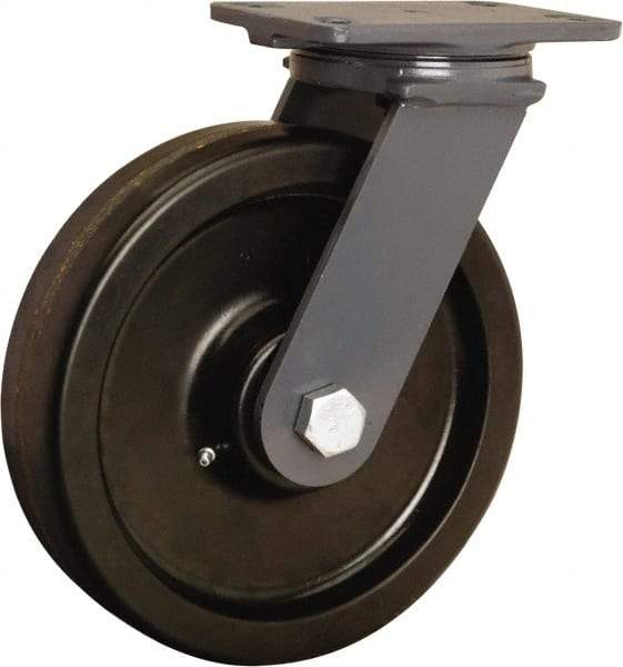 Hamilton - 10" Diam x 2-1/2" Wide x 12-1/16" OAH Top Plate Mount Swivel Caster - Phenolic, 2,400 Lb Capacity, Straight Roller Bearing, 4-1/2 x 6-1/2" Plate - Benchmark Tooling