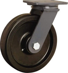 Hamilton - 10" Diam x 2-1/2" Wide x 12-1/16" OAH Top Plate Mount Swivel Caster - Phenolic, 2,400 Lb Capacity, Tapered Roller Bearing, 4-1/2 x 6-1/2" Plate - Benchmark Tooling