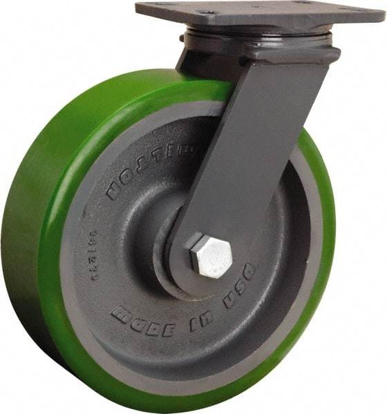 Hamilton - 10" Diam x 3" Wide x 12-1/16" OAH Top Plate Mount Swivel Caster - Polyurethane Mold onto Cast Iron Center, 2,400 Lb Capacity, Sealed Precision Ball Bearing, 4-1/2 x 6-1/2" Plate - Benchmark Tooling