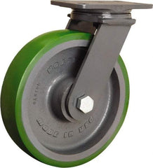 Hamilton - 10" Diam x 2-1/2" Wide x 12-1/16" OAH Top Plate Mount Swivel Caster - Polyurethane Mold onto Cast Iron Center, 2,400 Lb Capacity, Tapered Roller Bearing, 4-1/2 x 6-1/2" Plate - Benchmark Tooling