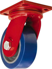 Hamilton - 8" Diam x 3" Wide x 10-1/2" OAH Top Plate Mount Swivel Caster - Polyurethane Mold on Forged Steel, 3,500 Lb Capacity, Tapered Roller Bearing, 6-1/2 x 7-1/2" Plate - Benchmark Tooling
