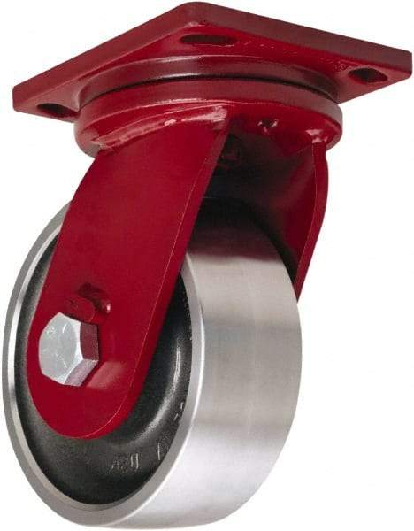 Hamilton - 8" Diam x 4" Wide x 10-1/2" OAH Top Plate Mount Swivel Caster - Forged Steel, 10,000 Lb Capacity, Tapered Roller Bearing, 6-1/2 x 7-1/2" Plate - Benchmark Tooling