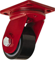 Hamilton - 6" Diam x 3" Wide x 8-1/2" OAH Top Plate Mount Swivel Caster - Polyurethane Mold onto Cast Iron Center, 2,860 Lb Capacity, Sealed Precision Ball Bearing, 6-1/2 x 7-1/2" Plate - Benchmark Tooling