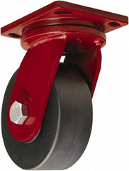 Hamilton - 8" Diam x 3" Wide x 10-1/2" OAH Top Plate Mount Swivel Caster - Nylon, 6,500 Lb Capacity, Sealed Precision Ball Bearing, 6-1/2 x 7-1/2" Plate - Benchmark Tooling