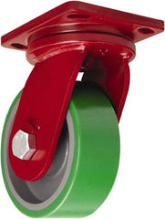 Hamilton - 8" Diam x 3" Wide x 10-1/2" OAH Top Plate Mount Swivel Caster - Polyurethane Mold onto Cast Iron Center, 2,500 Lb Capacity, Sealed Precision Ball Bearing, 6-1/2 x 7-1/2" Plate - Benchmark Tooling
