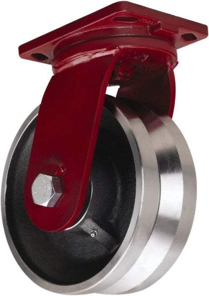 Hamilton - 10" Diam x 4" Wide, Iron Swivel Caster - 7,500 Lb Capacity, Top Plate Mount, 6-1/2" x 7-1/2" Plate, Straight Roller Bearing - Benchmark Tooling
