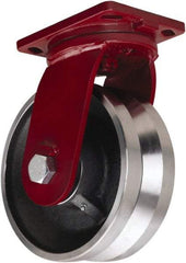 Hamilton - 10" Diam x 4" Wide, Iron Swivel Caster - 7,500 Lb Capacity, Top Plate Mount, 6-1/2" x 7-1/2" Plate, Straight Roller Bearing - Benchmark Tooling