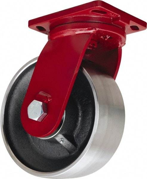 Hamilton - 12" Diam x 4" Wide x 15-1/2" OAH Top Plate Mount Swivel Caster - Forged Steel, 10,000 Lb Capacity, Tapered Roller Bearing, 6-1/2 x 7-1/2" Plate - Benchmark Tooling
