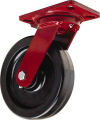 Hamilton - 8" Diam x 2" Wide x 9-3/4" OAH Top Plate Mount Swivel Caster - Phenolic, 1,400 Lb Capacity, Straight Roller Bearing, 4-1/2 x 6-1/2" Plate - Benchmark Tooling