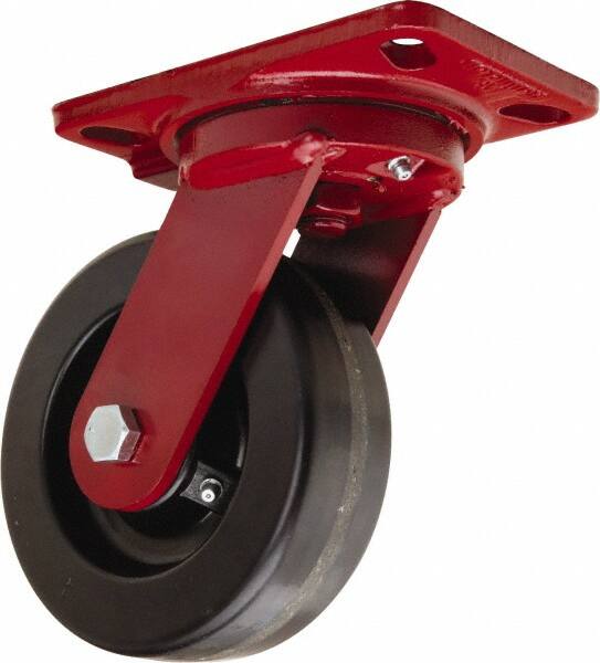 Hamilton - 6" Diam x 2" Wide x 7-3/4" OAH Top Plate Mount Swivel Caster - Phenolic, 1,200 Lb Capacity, Straight Roller Bearing, 4-1/2 x 6-1/2" Plate - Benchmark Tooling