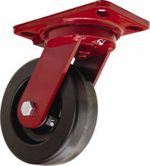 Hamilton - 6" Diam x 2" Wide x 7-3/4" OAH Top Plate Mount Swivel Caster - Phenolic, 1,200 Lb Capacity, Straight Roller Bearing, 4-1/2 x 6-1/2" Plate - Benchmark Tooling
