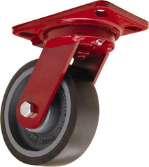 Hamilton - 6" Diam x 2" Wide x 7-3/4" OAH Top Plate Mount Swivel Caster - Polyurethane Mold onto Cast Iron Center, 1,560 Lb Capacity, Tapered Roller Bearing, 4-1/2 x 6-1/2" Plate - Benchmark Tooling