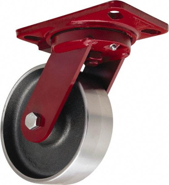 Hamilton - 6" Diam x 2" Wide x 7-3/4" OAH Top Plate Mount Swivel Caster - Forged Steel, 2,000 Lb Capacity, Tapered Roller Bearing, 4-1/2 x 6-1/2" Plate - Benchmark Tooling