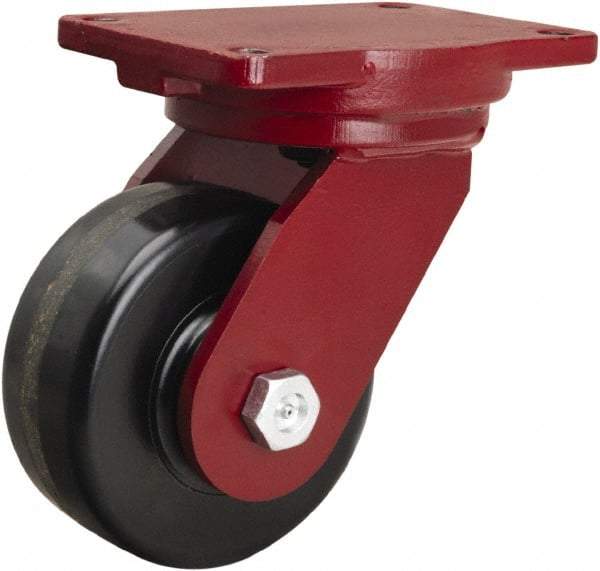 Hamilton - 6" Diam x 2-1/2" Wide x 8-1/2" OAH Top Plate Mount Swivel Caster - Phenolic, 1,800 Lb Capacity, Tapered Roller Bearing, 6-1/8 x 7-1/2" Plate - Benchmark Tooling