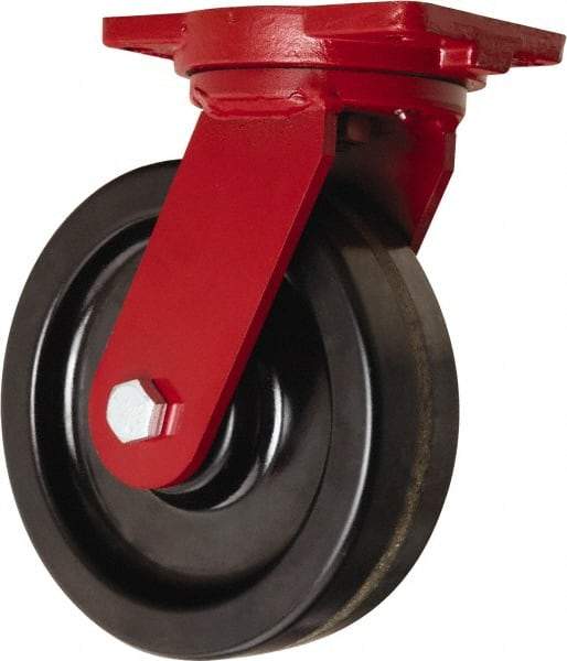 Hamilton - 10" Diam x 3" Wide x 12-1/2" OAH Top Plate Mount Swivel Caster - Phenolic, 2,900 Lb Capacity, Tapered Roller Bearing, 6-1/8 x 7-1/2" Plate - Benchmark Tooling