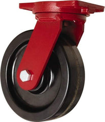 Hamilton - 10" Diam x 3" Wide x 12-1/2" OAH Top Plate Mount Swivel Caster - Phenolic, 2,900 Lb Capacity, Straight Roller Bearing, 6-1/8 x 7-1/2" Plate - Benchmark Tooling