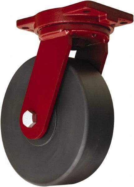 Hamilton - 10" Diam x 3" Wide x 12-1/2" OAH Top Plate Mount Swivel Caster - Nylon, 5,000 Lb Capacity, Sealed Precision Ball Bearing, 6-1/8 x 7-1/2" Plate - Benchmark Tooling
