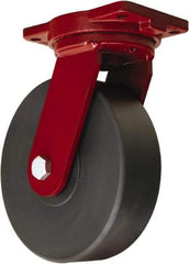 Hamilton - 10" Diam x 3" Wide x 12-1/2" OAH Top Plate Mount Swivel Caster - Nylon, 5,000 Lb Capacity, Sealed Precision Ball Bearing, 6-1/8 x 7-1/2" Plate - Benchmark Tooling
