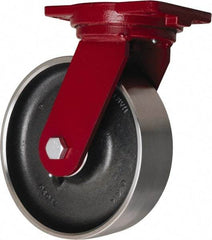Hamilton - 10" Diam x 3" Wide x 12-1/2" OAH Top Plate Mount Swivel Caster - Forged Steel, 4,000 Lb Capacity, Sealed Precision Ball Bearing, 6-1/8 x 7-1/2" Plate - Benchmark Tooling