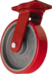 Hamilton - 12" Diam x 3" Wide x 14-1/2" OAH Top Plate Mount Swivel Caster - Polyurethane Mold on Forged Steel, 4,200 Lb Capacity, Tapered Roller Bearing, 6-1/8 x 7-1/2" Plate - Benchmark Tooling