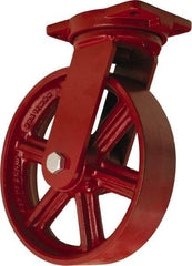 Hamilton - 12" Diam x 3" Wide x 14-1/2" OAH Top Plate Mount Swivel Caster - Cast Iron, 2,500 Lb Capacity, Straight Roller Bearing, 6-1/8 x 7-1/2" Plate - Benchmark Tooling