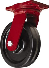 Hamilton - 10" Diam x 2-1/2" Wide x 12-1/2" OAH Top Plate Mount Swivel Caster - Phenolic, 2,500 Lb Capacity, Straight Roller Bearing, 6-1/8 x 7-1/2" Plate - Benchmark Tooling