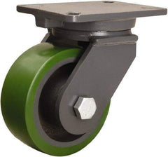 Hamilton - 6" Diam x 2-1/2" Wide x 8" OAH Top Plate Mount Swivel Caster - Polyurethane Mold onto Cast Iron Center, 1,600 Lb Capacity, Precision Ball Bearing, 5-1/4 x 7-1/4" Plate - Benchmark Tooling