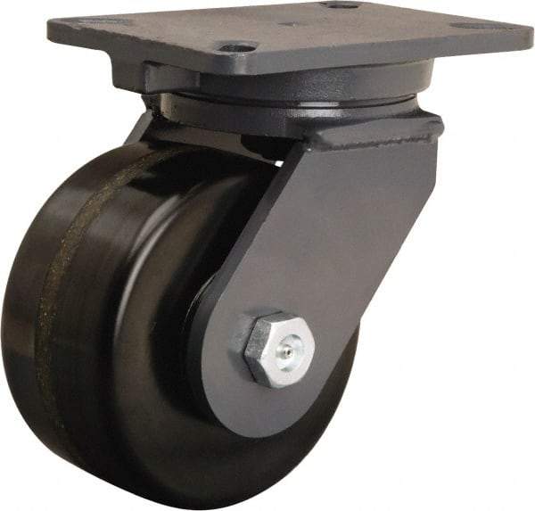 Hamilton - 6" Diam x 3" Wide x 8" OAH Top Plate Mount Swivel Caster - Phenolic, 2,000 Lb Capacity, Tapered Roller Bearing, 5-1/4 x 7-1/4" Plate - Benchmark Tooling