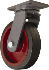Hamilton - 10" Diam x 3" Wide x 12-1/2" OAH Top Plate Mount Swivel Caster - Rubber Mold on Cast Iron, 1,000 Lb Capacity, Precision Tapered Roller Bearing, 5-1/4 x 7-1/4" Plate - Benchmark Tooling